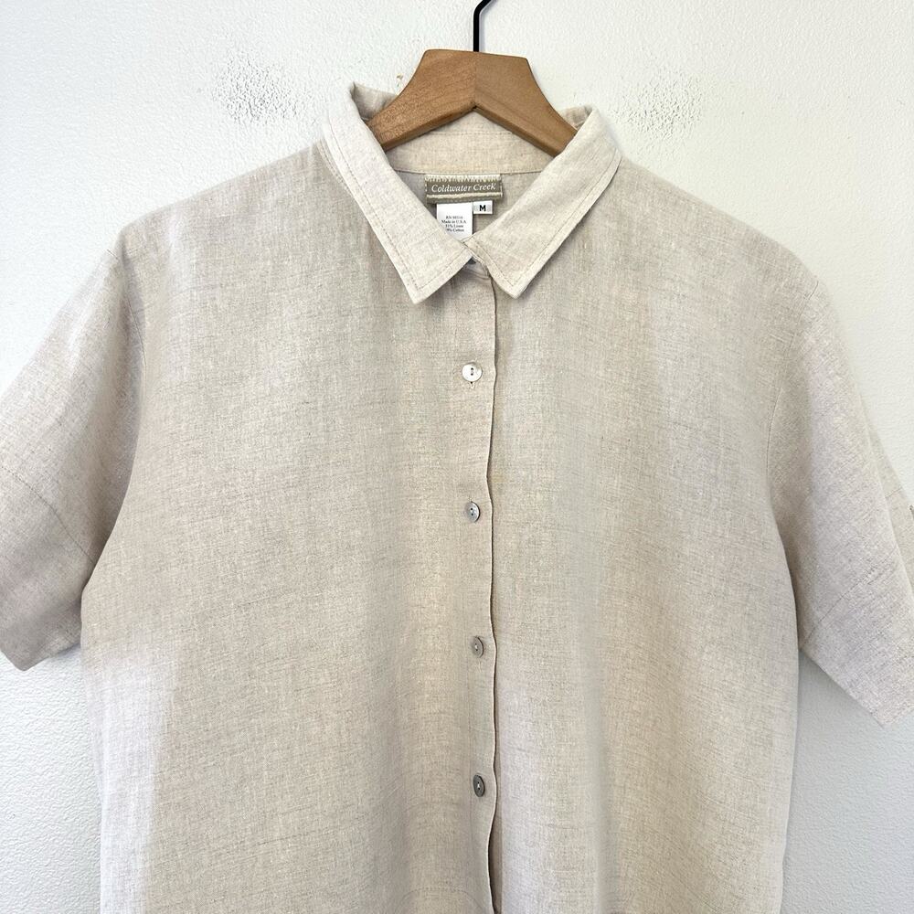 Vintage USA Made Coldwater Creek Linen Cotton Button Up Shirt M side-slit hem - Picture 5 of 10